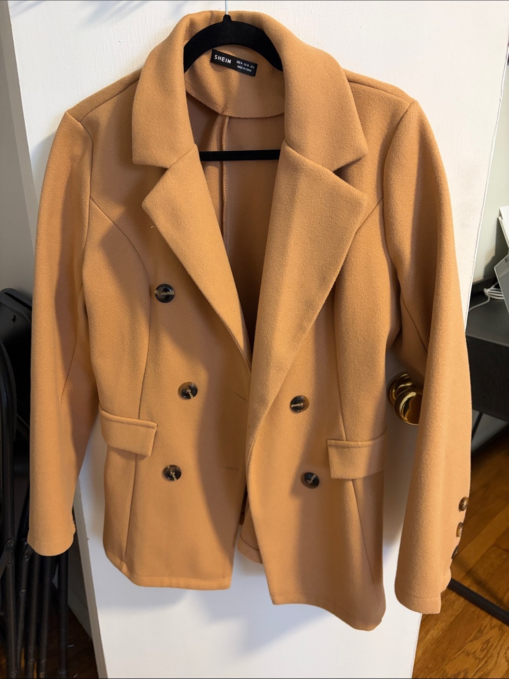 SHEIN Double-Breasted Camel Blazer Jacket